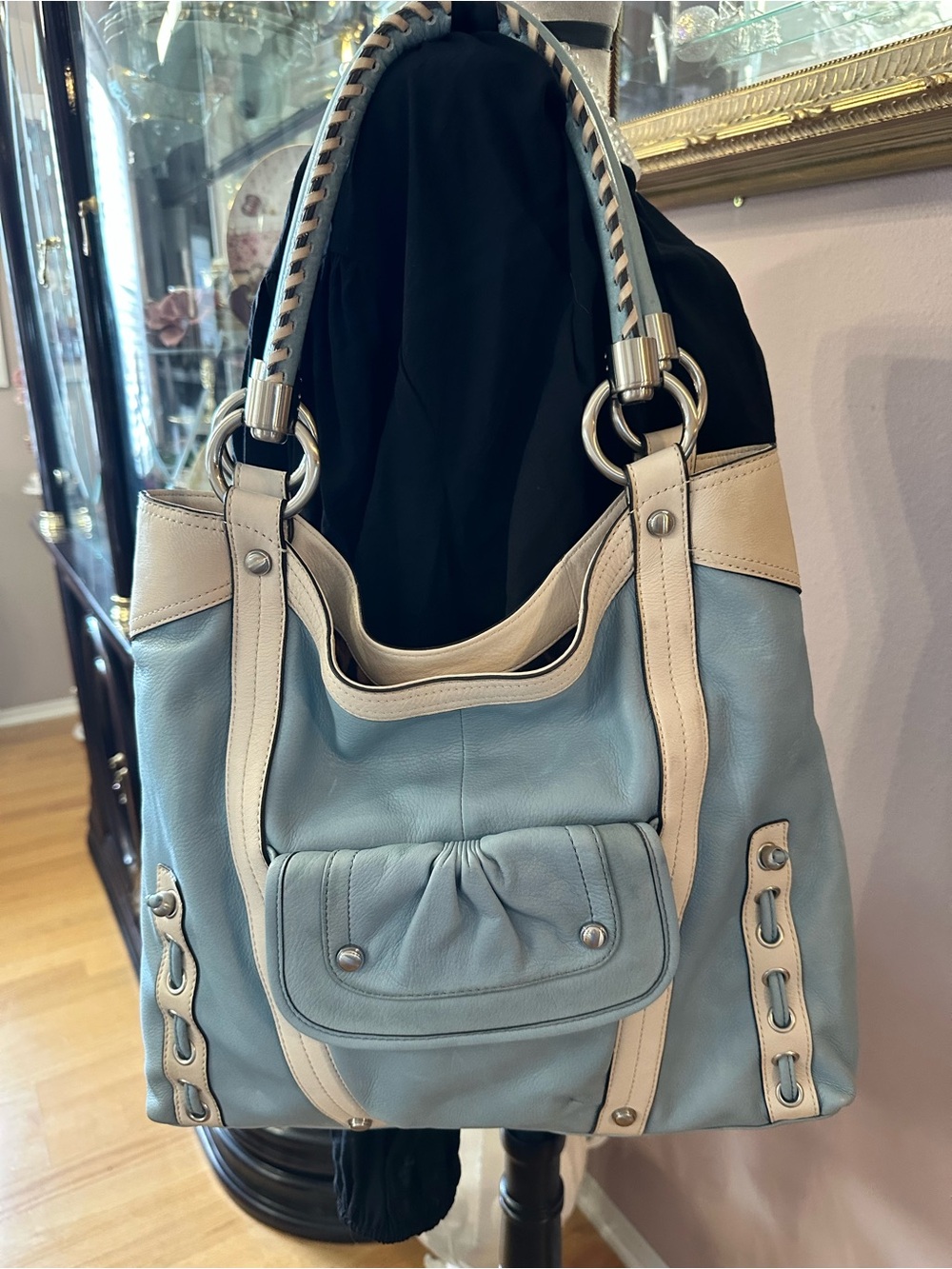 Makowsky  Light Blue and Cream Leather Shoulder Bag- Beautiful